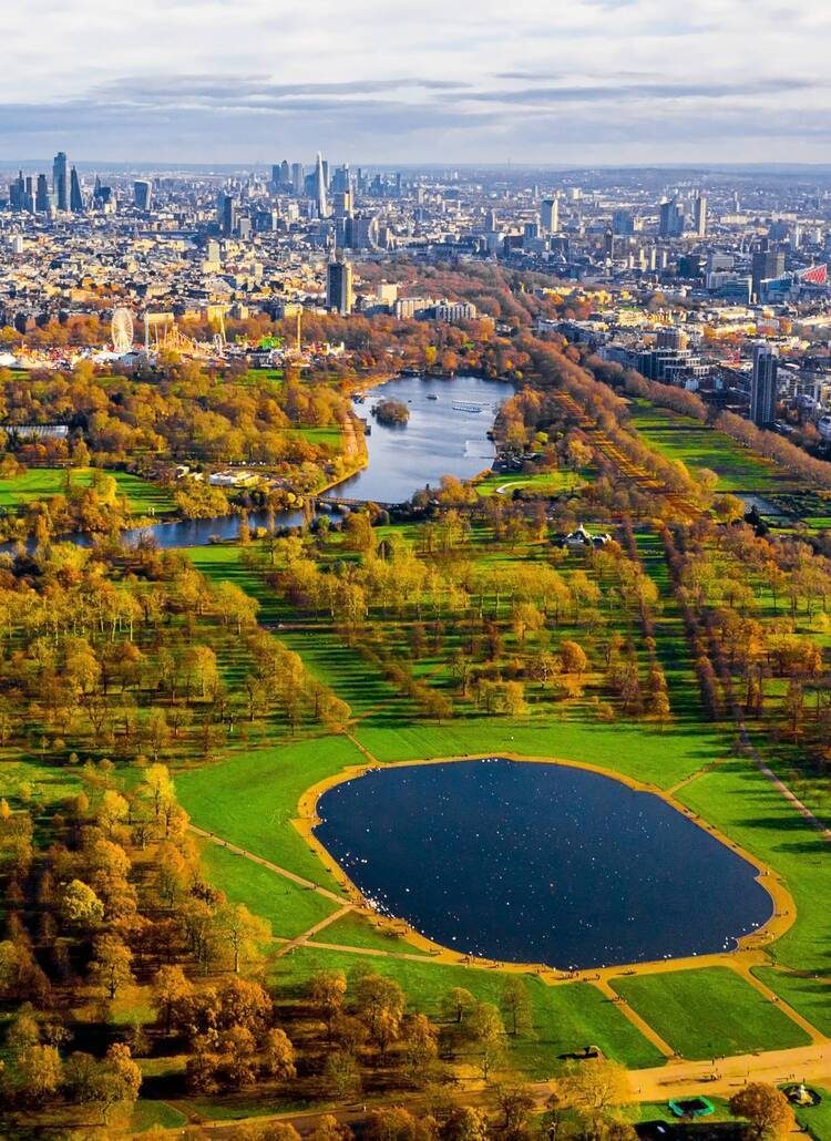 Vista aérea do Hyde Park, em Londres, no outono